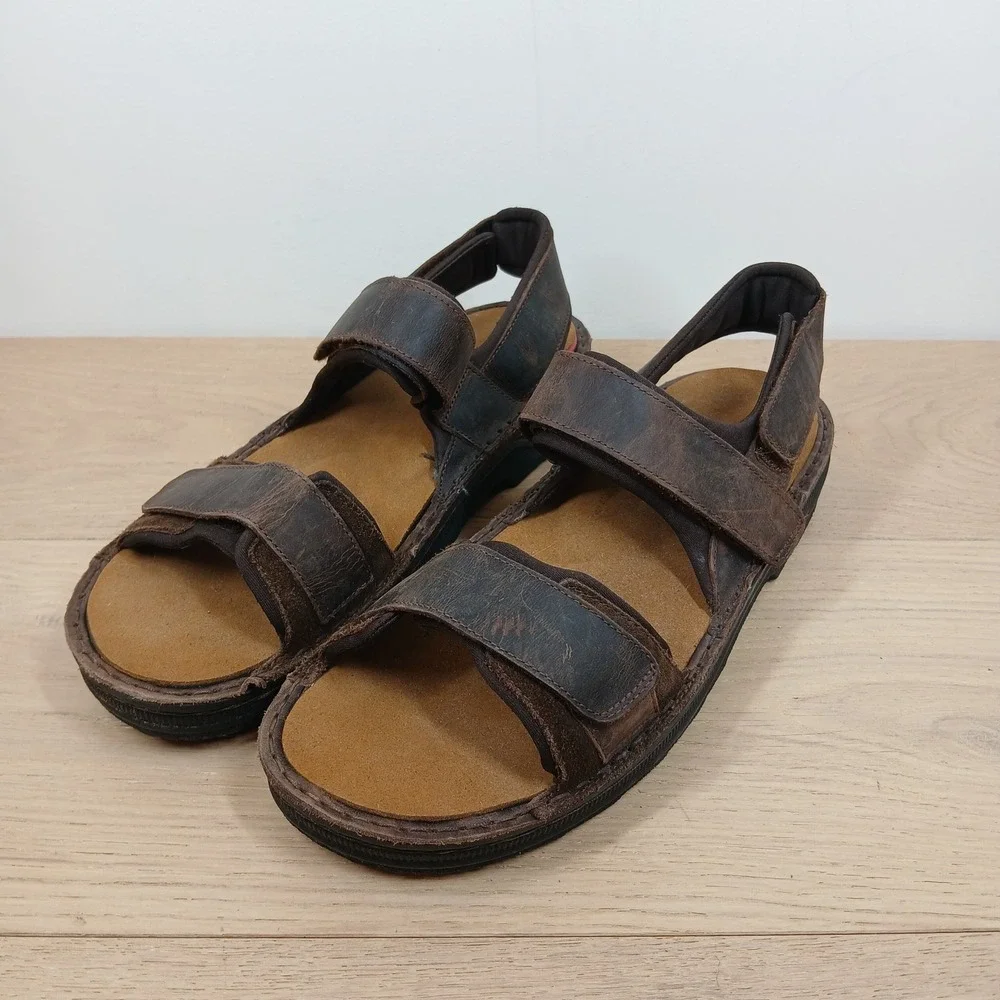 Naot Sandals Mens 12 Brown Leather Three-Strap Adjustable Comfort